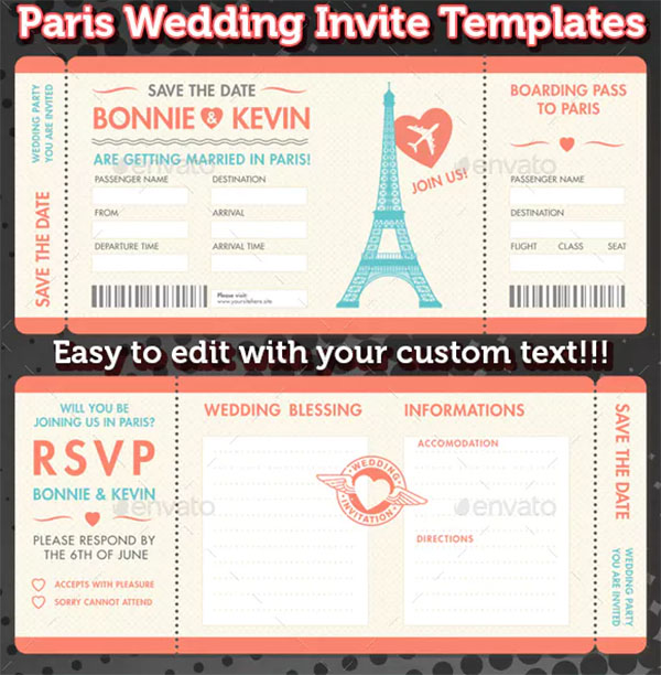 Paris Wedding Invite Tickets