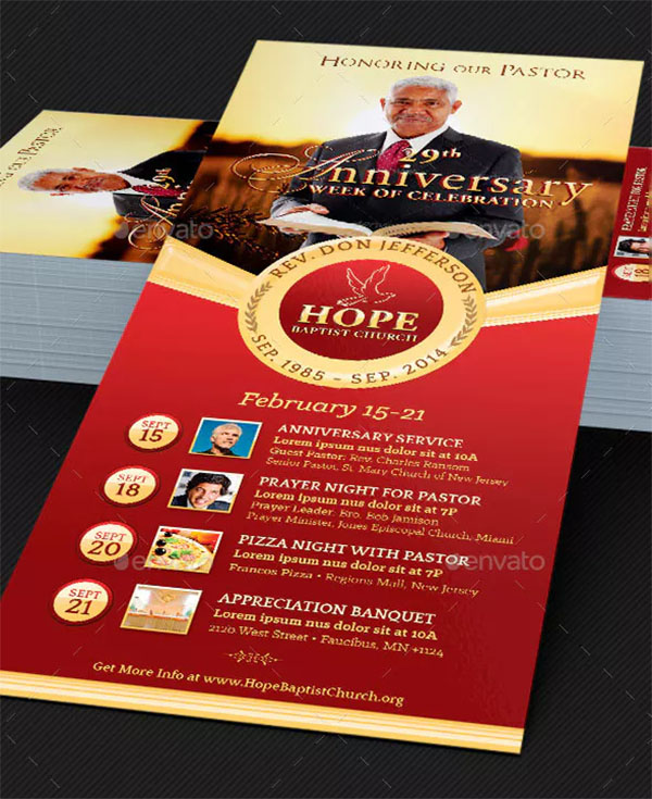 Pastor Anniversary Events Rack Card Template