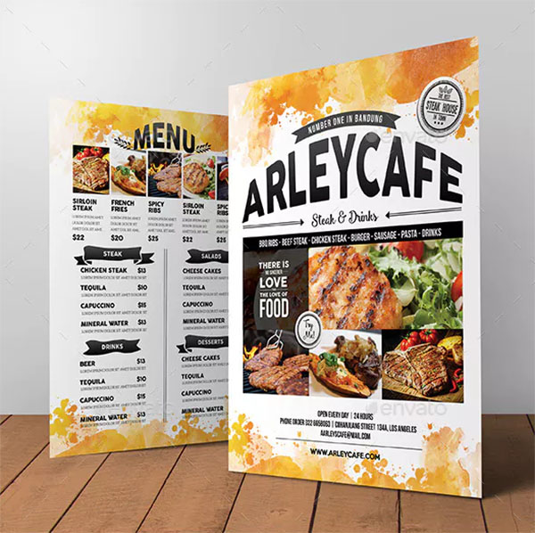 Watercolor Cafe Menu Flyer