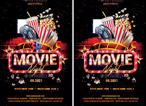 3D Movie Night Flyer Design Template