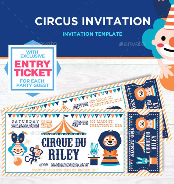 Circus Birthday Invitation Tickets