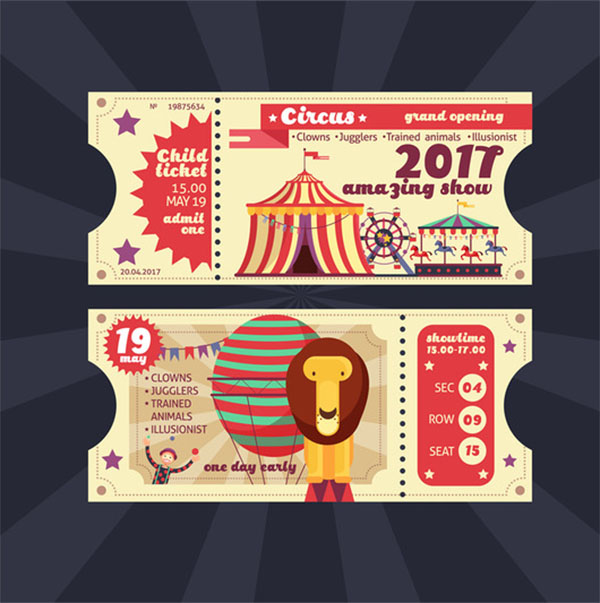 Circus Magic Show Ticket Vector Vintage Design