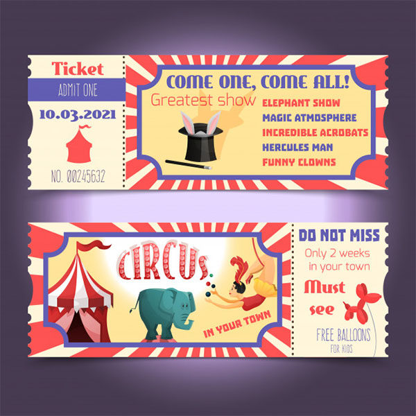 Circus Retro Tickets Free Vector