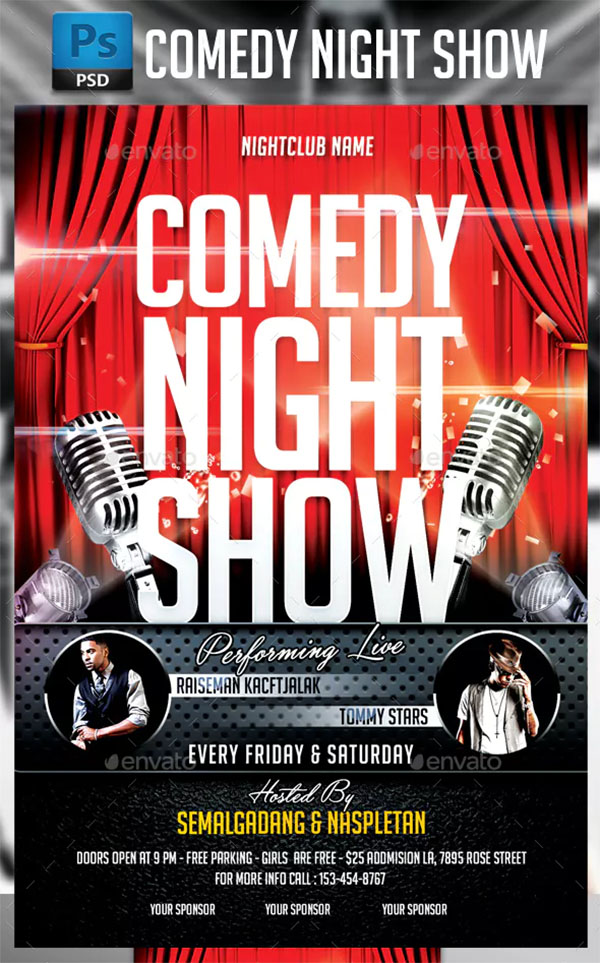Comedy Show Poster and PSD Flyer