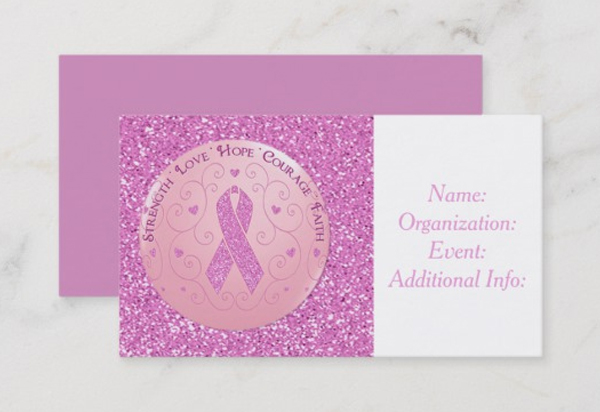 Editable Breast Cancer Pink Ribbon Glitter Business Card