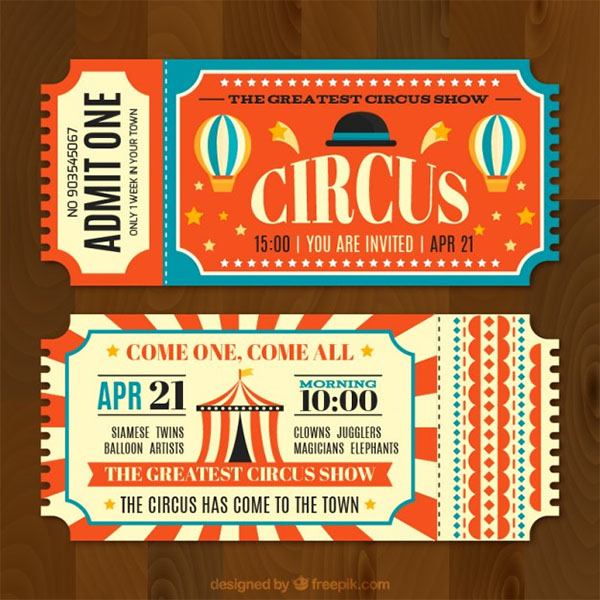 Free PSD Circus Tickets in Vintage Style