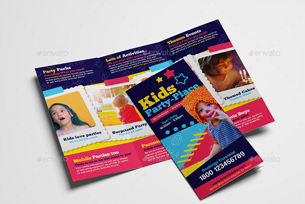Kid’s Party Tri-Fold Brochure Template for Photoshop & Illustrator