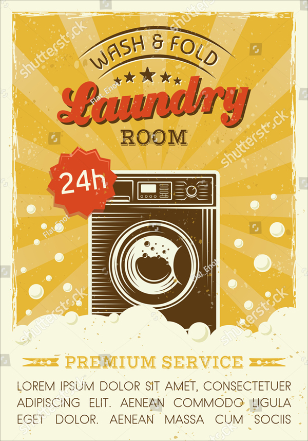 Laundry Service Vector Flyer in Retro Style
