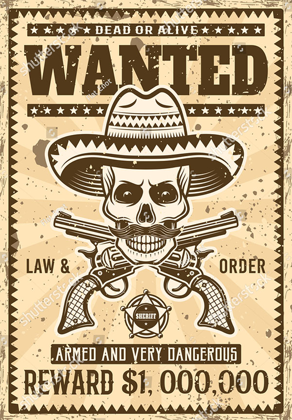 Mexican Bandit Skull Vector Wanted Flyer