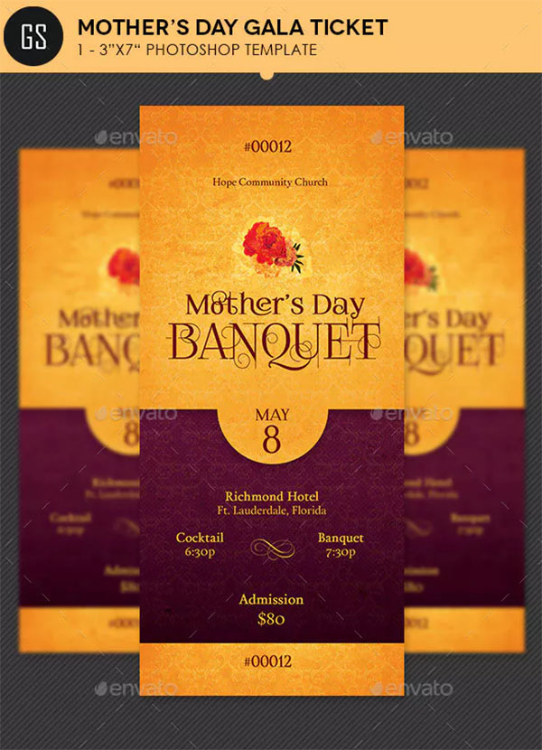 Mothers Day Gala Ticket Photoshop Template