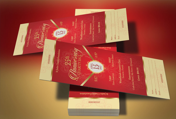 Red Gold Anniversary Gala Ticket Template