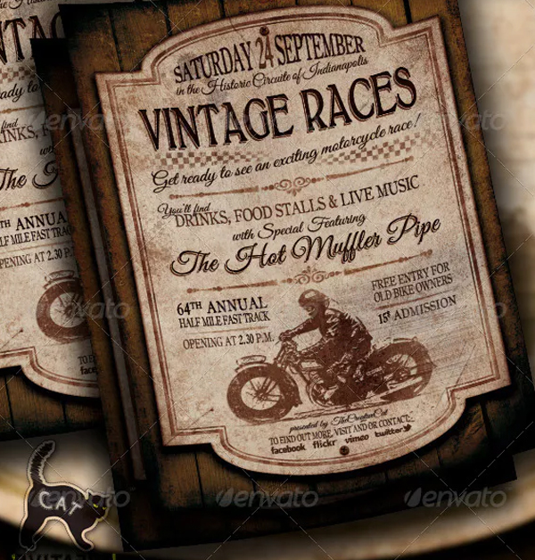 Vintage Motorcycle Races Flyer Template