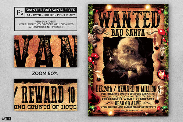 Wanted Bad Santa Flyer PSD Template