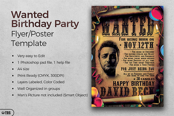Wanted Birthday Party Flyer Template
