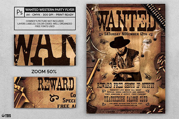 Wanted Western Party Flyer Template