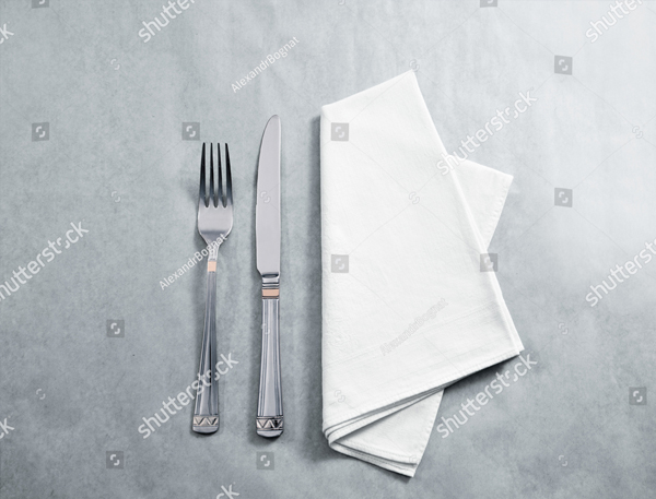 White Restaurant Napkin Mockup with Knife and Fork
