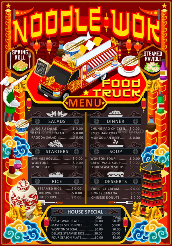 Food Truck Menu Street Food Chinese Wok Festival