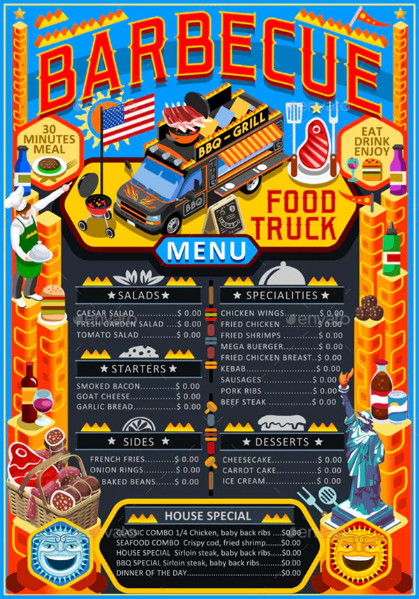 Food Truck Menu Street Food Grill BBQ Festival
