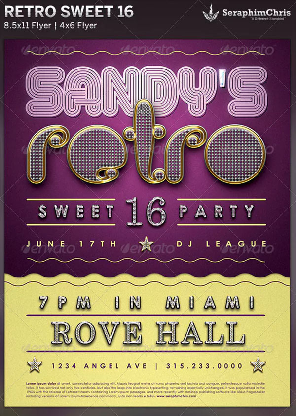 Retro Sweet 16 Party Flyer Template