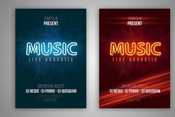 Set of Neon Music Flyer
