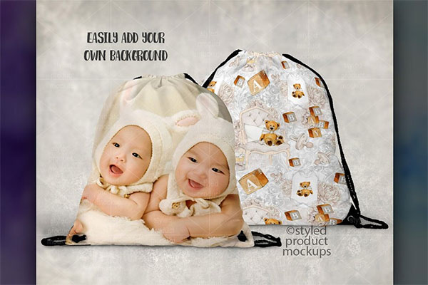 Two Sided Drawstring Bag Mockup