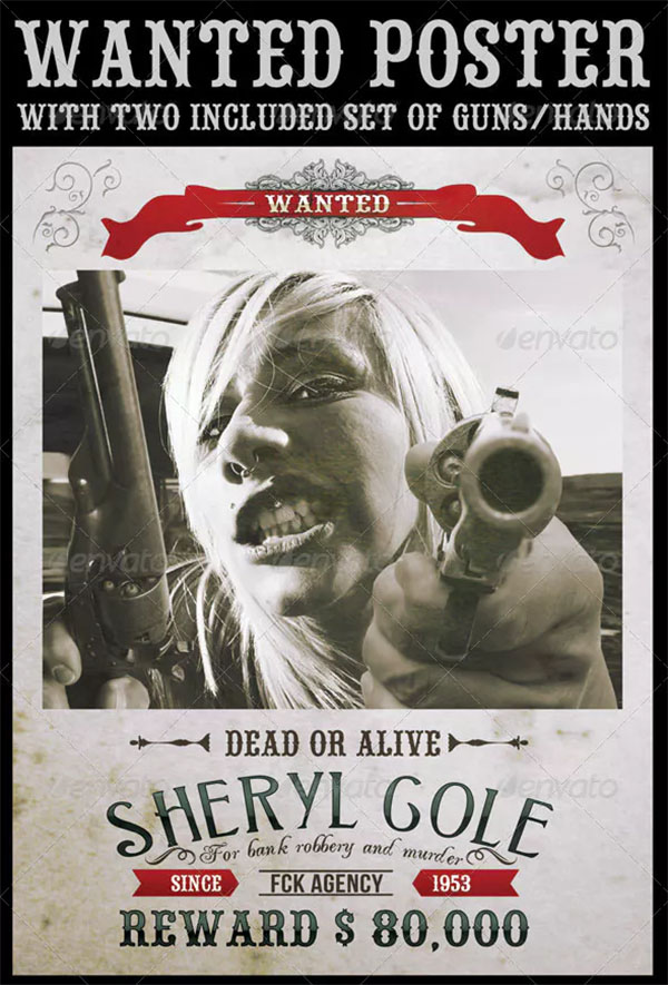 Wanted Poster with Included Guns