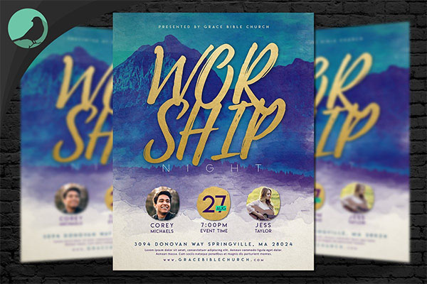 Watercolor Worship Night Flyer PSD