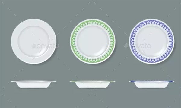 White Empty and Decorated Ceramic Plate Mockup