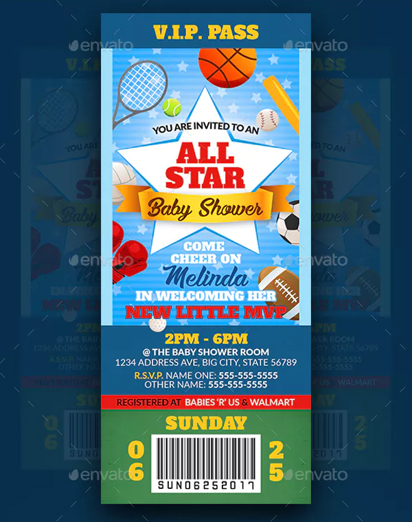 All Star Baby Shower Invitation Ticket Template