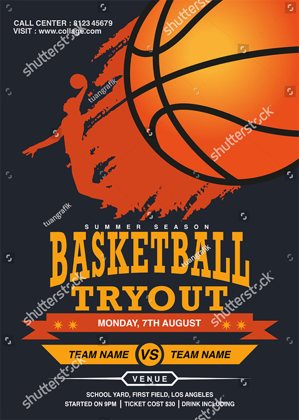 Basketball Match Tryout Vector Flyer