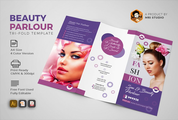 Beauty Parlour Trifold Brochure Design Template