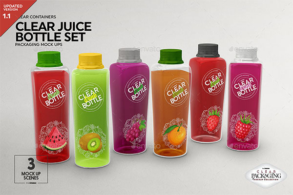 Clear Juice Bottle Sets Packaging Mockup