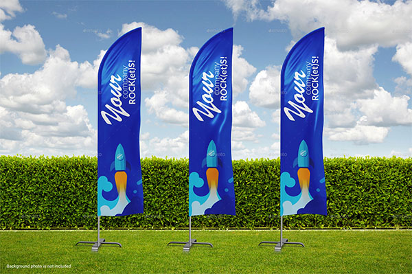 Feather, Beach, Bow and Sail Flag Mockup