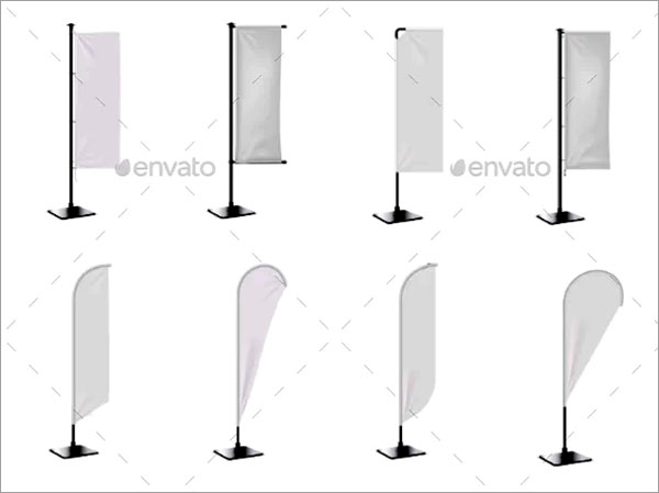 Realistic Banner Flag Mockup on White Backdrop