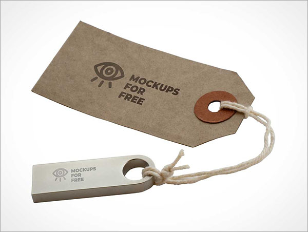 Free Product Tag Label & USB Stick PSD Mockup