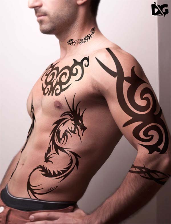 Free Download Men Body Tattoo PSD Mockup