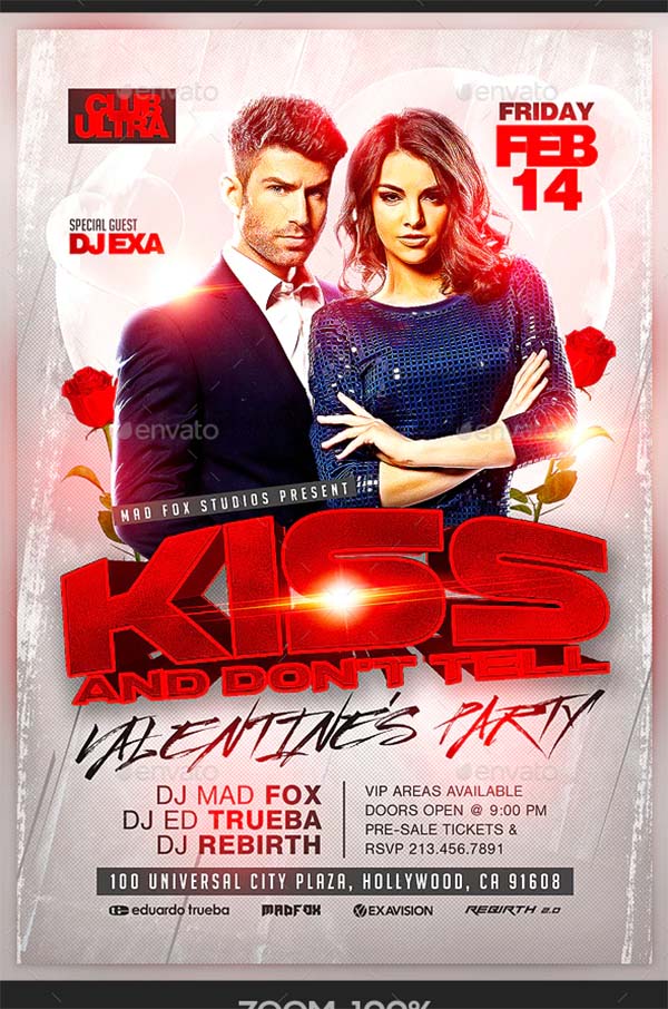 Kiss and Don't Tell Valentine's Party Flyer