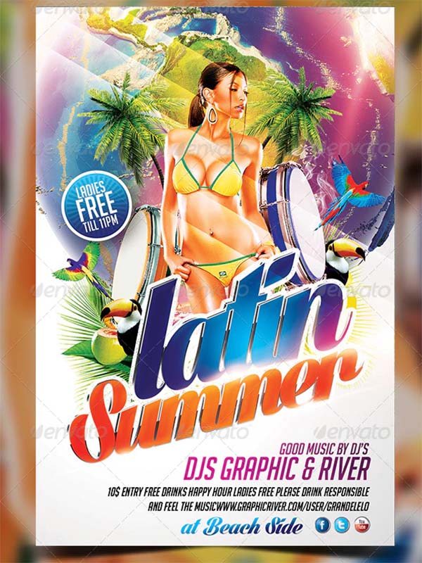 Latin Summer Party Flyer PSD Template