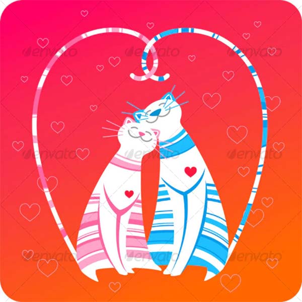 Love Greeting Card With Happy Cats Templates