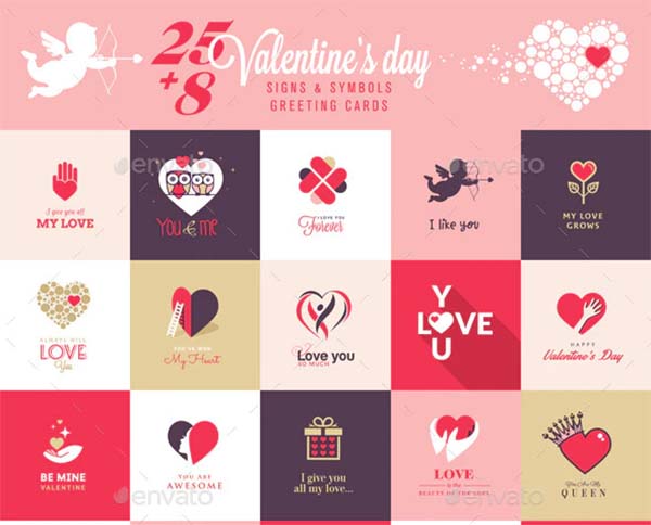 Love Icons and Greeting Card Template