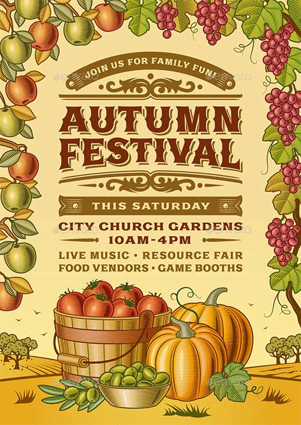 Vintage Autumn Festival Poster Template